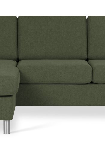 Pannesett 1 3D sofa med sjeselong - vinter mosegrnt polyesterstoff og brstet aluminium