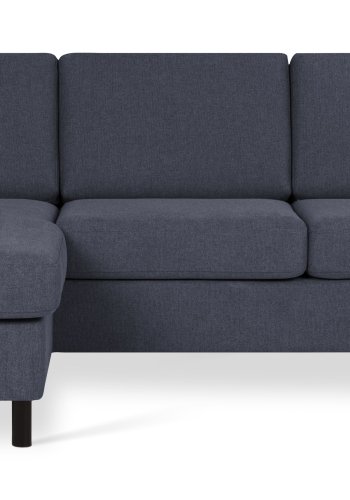Pannesett 1 3D sofa med sjeselong - bltt polyesterstoff og sort tre