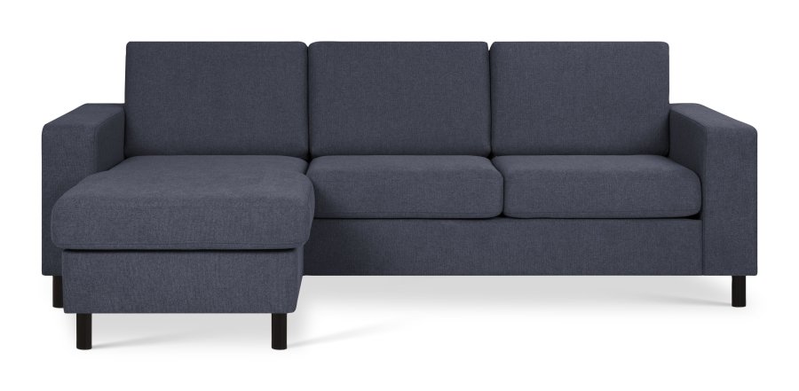 Pannesett 1 3D sofa med sjeselong - bltt polyesterstoff og sort tre
