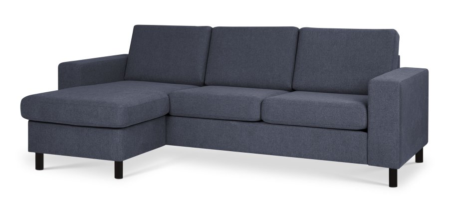 Pannesett 1 3D sofa med sjeselong - bltt polyesterstoff og sort tre