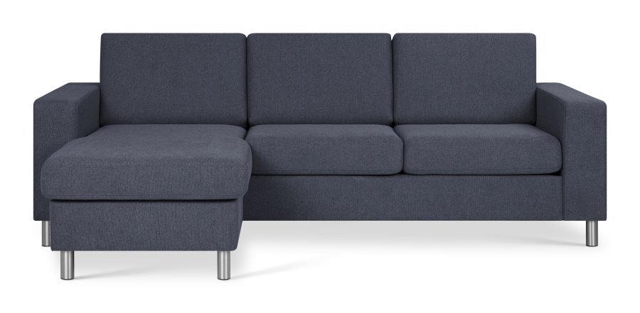 Pannesett 1 3D sofa med sjeselong - bltt polyesterstoff og brstet aluminium