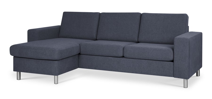 Pannesett 1 3D sofa med sjeselong - bltt polyesterstoff og brstet aluminium