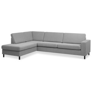 Pannset 2 OE vänster soffa med schäslong - grtt polyestertyg och svart trä