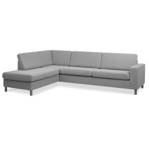 Pan set 2 OE vänster soffa med schäslong - grtt polyestertyg och borstad aluminium