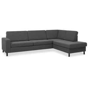 Pannset 3 OE höger soffa med schäslong - antracitgr polyestertyg och svart trä