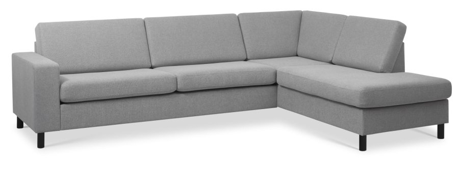 Pannesett 3 OE hyre sofa med sjeselong - grtt polyesterstoff og sort tre