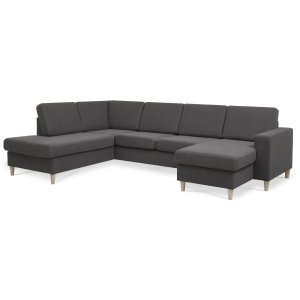 Pan set 4 U OE left sofa med chaiselong - antracitgr polyester stof og natur tr