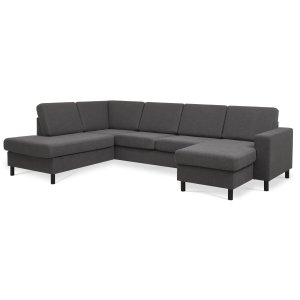 Pan set 4 U OE left sofa med chaiselong - antracitgr polyester stof og sort tr