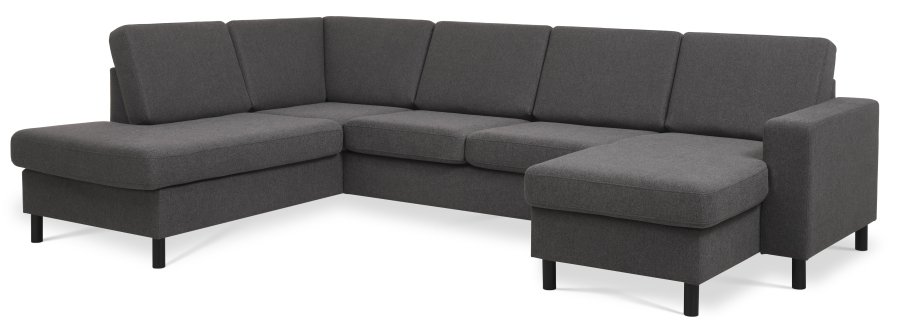 Pan Set 4 U OE Sofa links mit Chaiselongue – anthrazitgrauer Polyesterstoff und schwarzes Holz