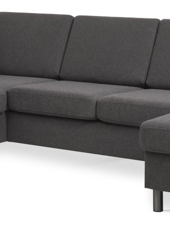 Pannesett 4 U OE venstre sofa med sjeselong - antrasittgr polyesterstoff og brstet aluminium