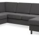Pannesett 4 U OE venstre sofa med sjeselong - antrasittgr polyesterstoff og brstet aluminium