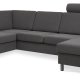 Pannesett 4 U OE venstre sofa med sjeselong - antrasittgr polyesterstoff og brstet aluminium