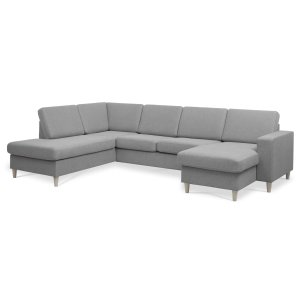 Pan set 4 U OE left sofa med chaiselong - gr polyester stof og natur tr
