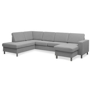 Pan set 4 U OE left sofa med chaiselong - gr polyester stof og brstet aluminium
