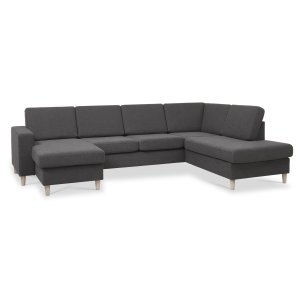 Pan set 5 U OE right sofa med chaiselong - antracitgr polyester stof og natur tr