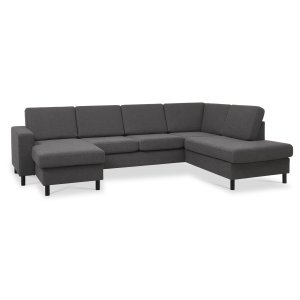 Pan set 5 U OE right sofa med chaiselong - antracitgr polyester stof og sort tr