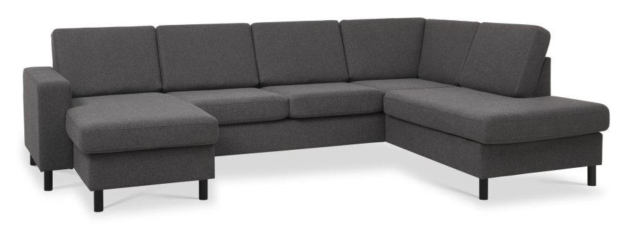 Pan Set 5 U OE Sofa rechts mit Chaiselongue – anthrazitgrauer Polyesterstoff und schwarzes Holz