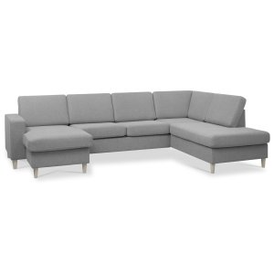 Pan set 5 U OE right sofa med chaiselong - gr polyester stof og natur tr