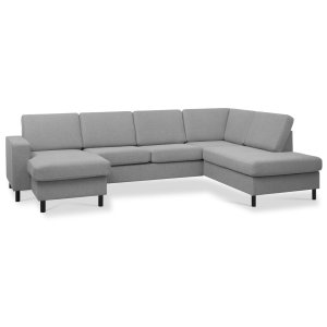 Pan set 5 U OE right sofa med chaiselong - gr polyester stof og sort tr