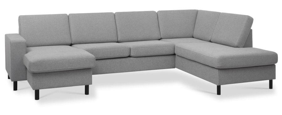 Pan Set 5 U OE Sofa rechts mit Chaiselongue – grauer Polyesterstoff und schwarzes Holz