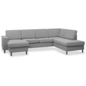 Pan set 5 U OE right sofa med chaiselong - gr polyester stof og brstet aluminium
