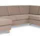 Pannesett 6 U 2C3D sofa med sjeselong - antilope beige polyesterstoff og naturlig tre
