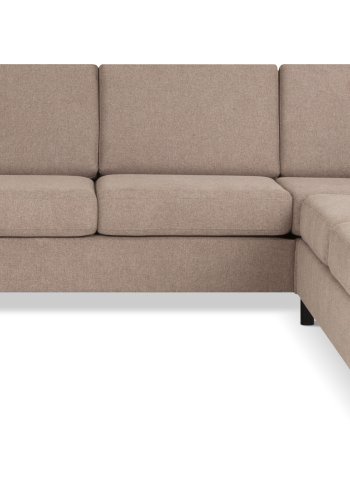 Pannesett 6 U 2C3D sofa med sjeselong - antilope beige polyesterstoff og svart tre