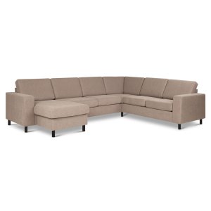 Pan set 6 U 2C3D sofa med chaiselong - antelope beige polyester stof og sort tr