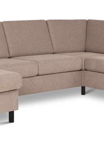 Pannesett 6 U 2C3D sofa med sjeselong - antilope beige polyesterstoff og svart tre