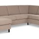 Pannesett 6 U 2C3D sofa med sjeselong - antilope beige polyesterstoff og svart tre