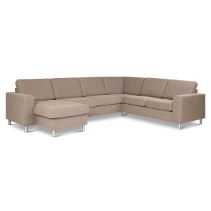 Pan set 6 U 2C3D sofa med chaiselong - antelope beige polyester stof og brstet aluminium