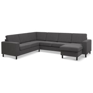 Pan set 6 U 2C3D sofa med chaiselong - antracitgr polyester stof og sort tr