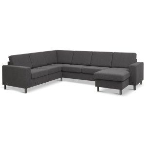 Pan set 6 U 2C3D sofa med chaiselong - antracitgr polyester stof og brstet aluminium