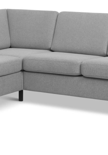 Pannesett 6 U 2C3D sofa med sjeselong - grtt polyesterstoff og sort tre