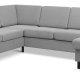 Pannesett 6 U 2C3D sofa med sjeselong - grtt polyesterstoff og sort tre