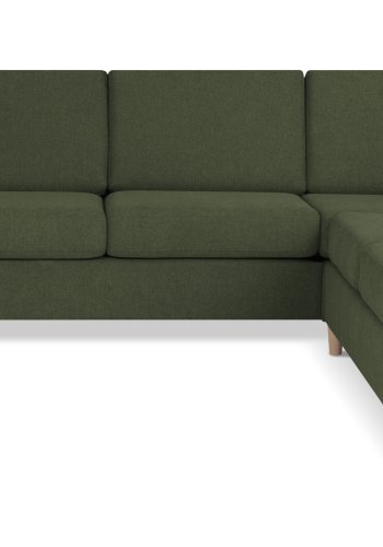 Pannesett 6 U 2C3D sofa med sjeselong - vinter mosegrnt polyesterstoff og naturlig tre