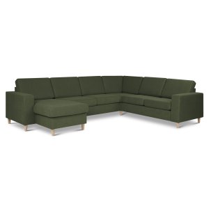 Pan set 6 U 2C3D sofa med chaiselong - vinter mosgrn polyester stof og natur tr