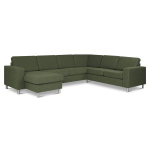 Pan set 6 U 2C3D sofa med chaiselong - vinter mosgrn polyester stof og brstet aluminium