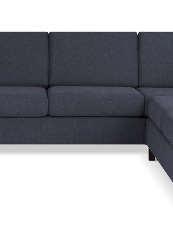 Pannesett 6 U 2C3D sofa med sjeselong - bltt polyesterstoff og sort tre