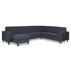 Pan set 6 U 2C3D sofa med chaiselong - bl polyester stof og sort tr