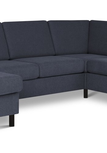 Pannesett 6 U 2C3D sofa med sjeselong - bltt polyesterstoff og sort tre
