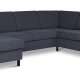 Pannesett 6 U 2C3D sofa med sjeselong - bltt polyesterstoff og sort tre