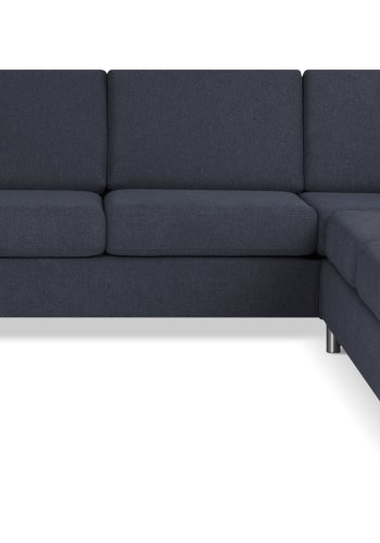 Pannesett 6 U 2C3D sofa med sjeselong - bltt polyesterstoff og brstet aluminium