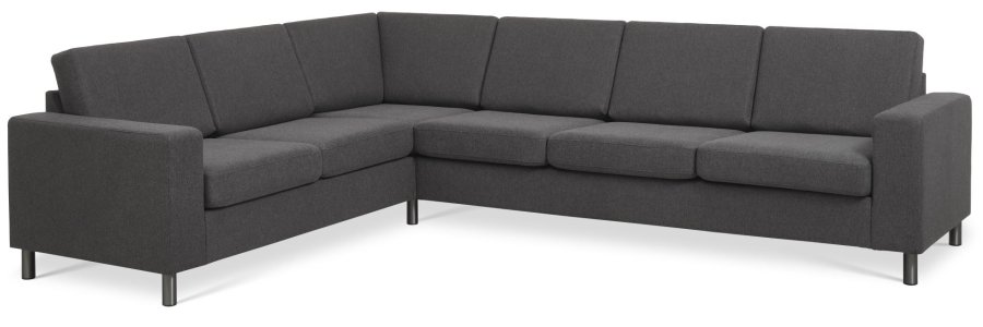 Pannesett 7 hjrnesofa - antrasittgr polyesterstoff og brstet aluminium