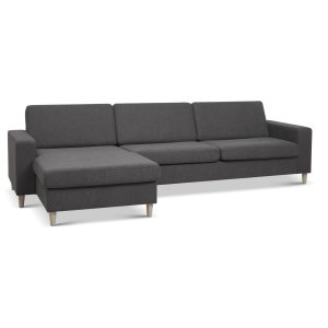 Pan set 8 3D XL soffa, med schäslong - antracitgr polyestertyg och naturligt trä