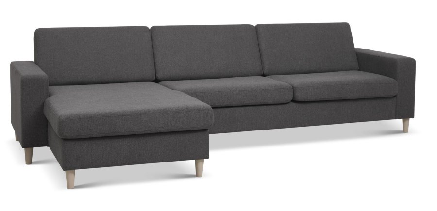 Pan sett 8 3D XL sofa, med sjeselong - antrasittgr polyesterstoff og naturlig tre
