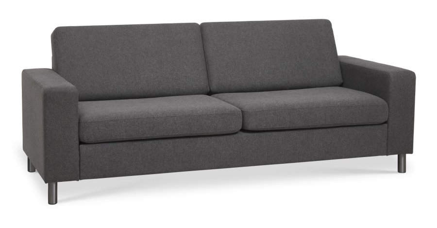 Pan 2,5-seters sofa - antrasittgr polyesterstoff og brstet aluminium