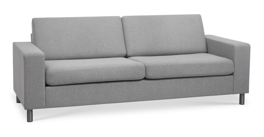 Pan 2,5-seters sofa - grtt polyesterstoff og brstet aluminium