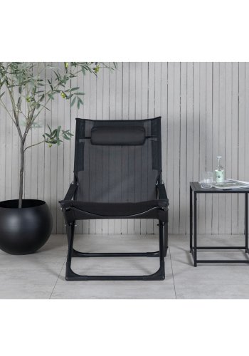 VENTURE DESIGN Sevilla solseng, sammenleggbar, med pute - svart PVC polyester og aluminium