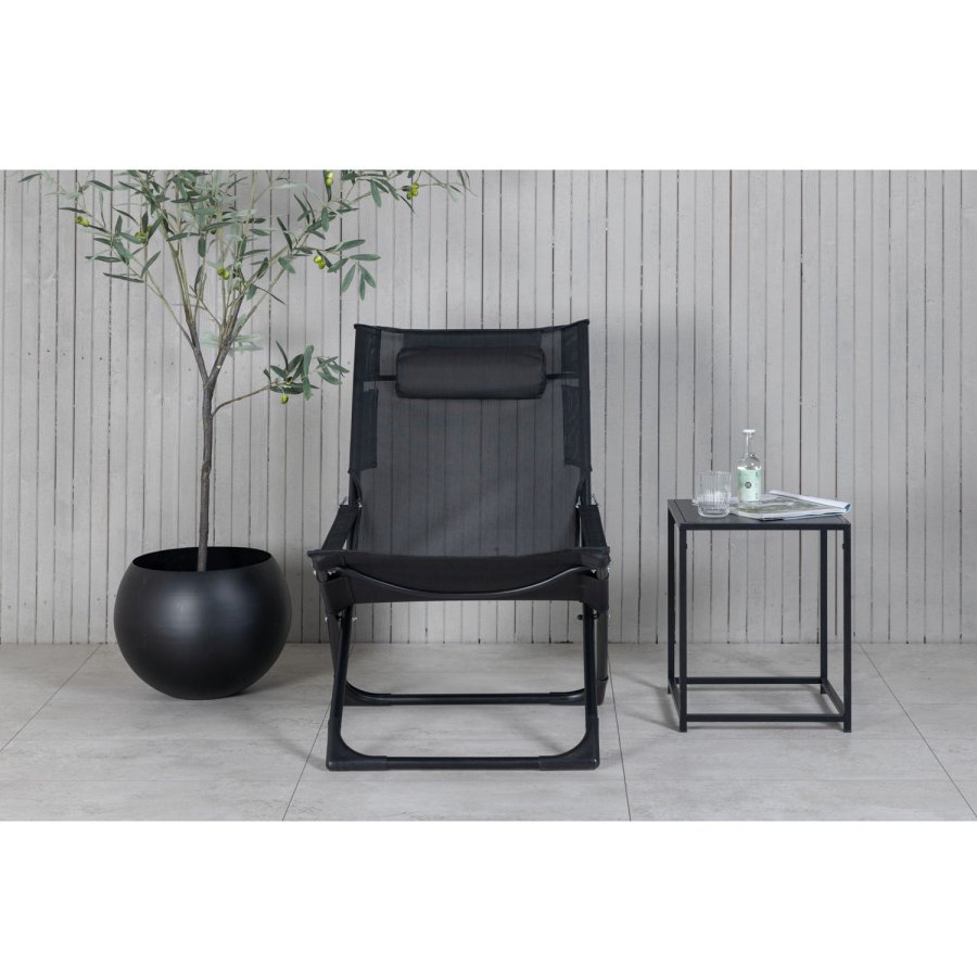 VENTURE DESIGN Sevilla solseng, sammenleggbar, med pute - svart PVC polyester og aluminium